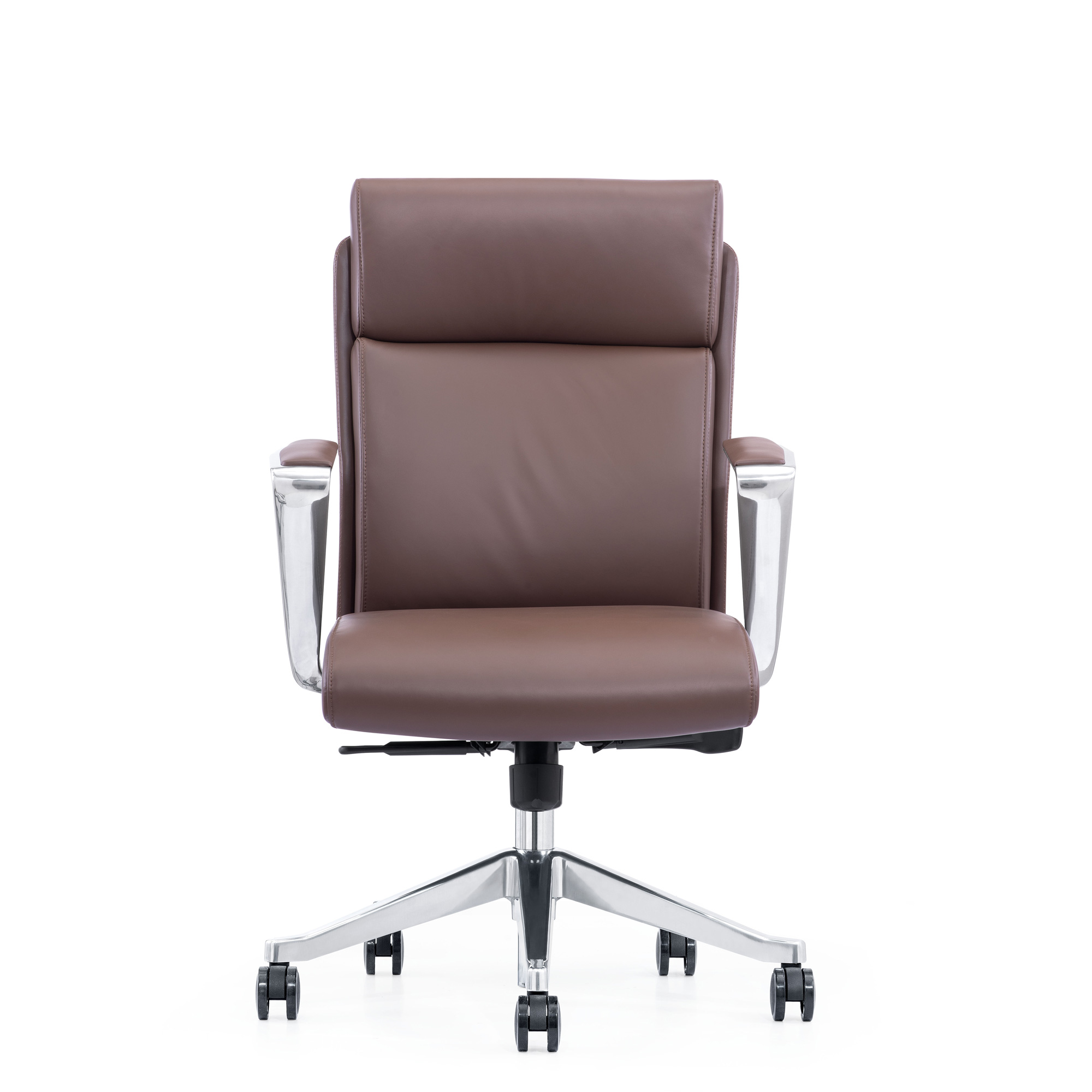 Brown Leather Office Chair With Arms and Wheels