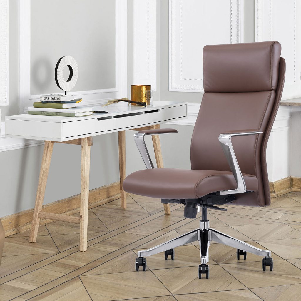 Brown Leather High-Back Home Office Chair