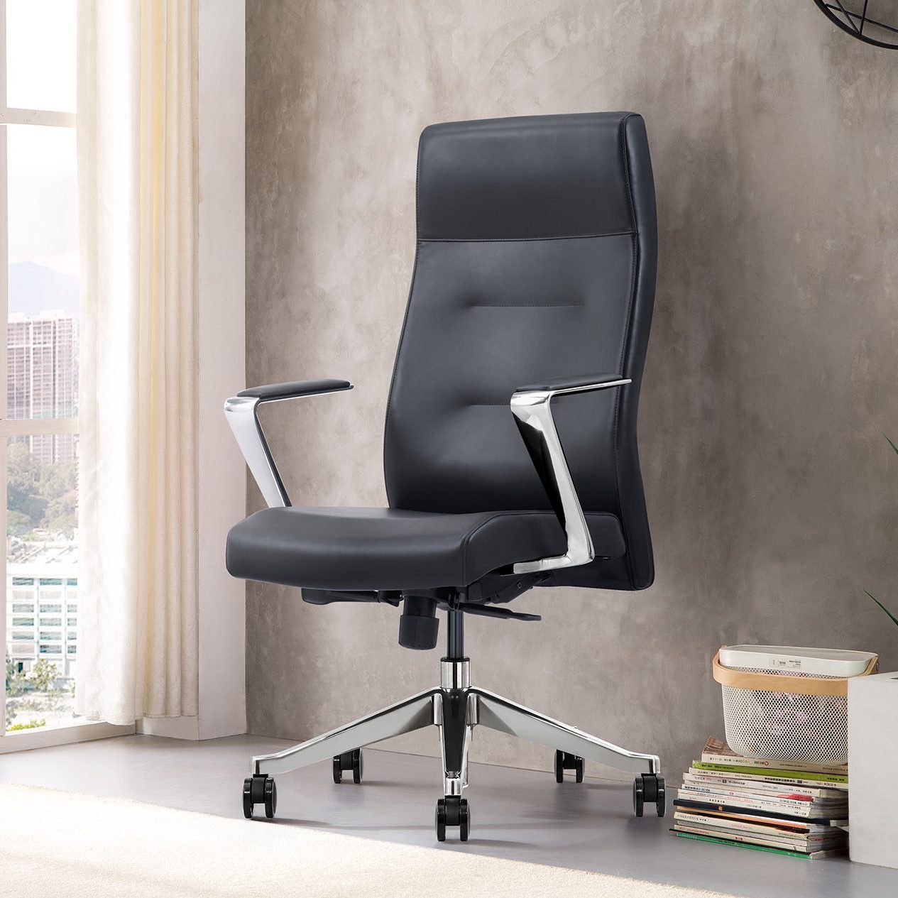 Black Leather High-Back Home Office Chair