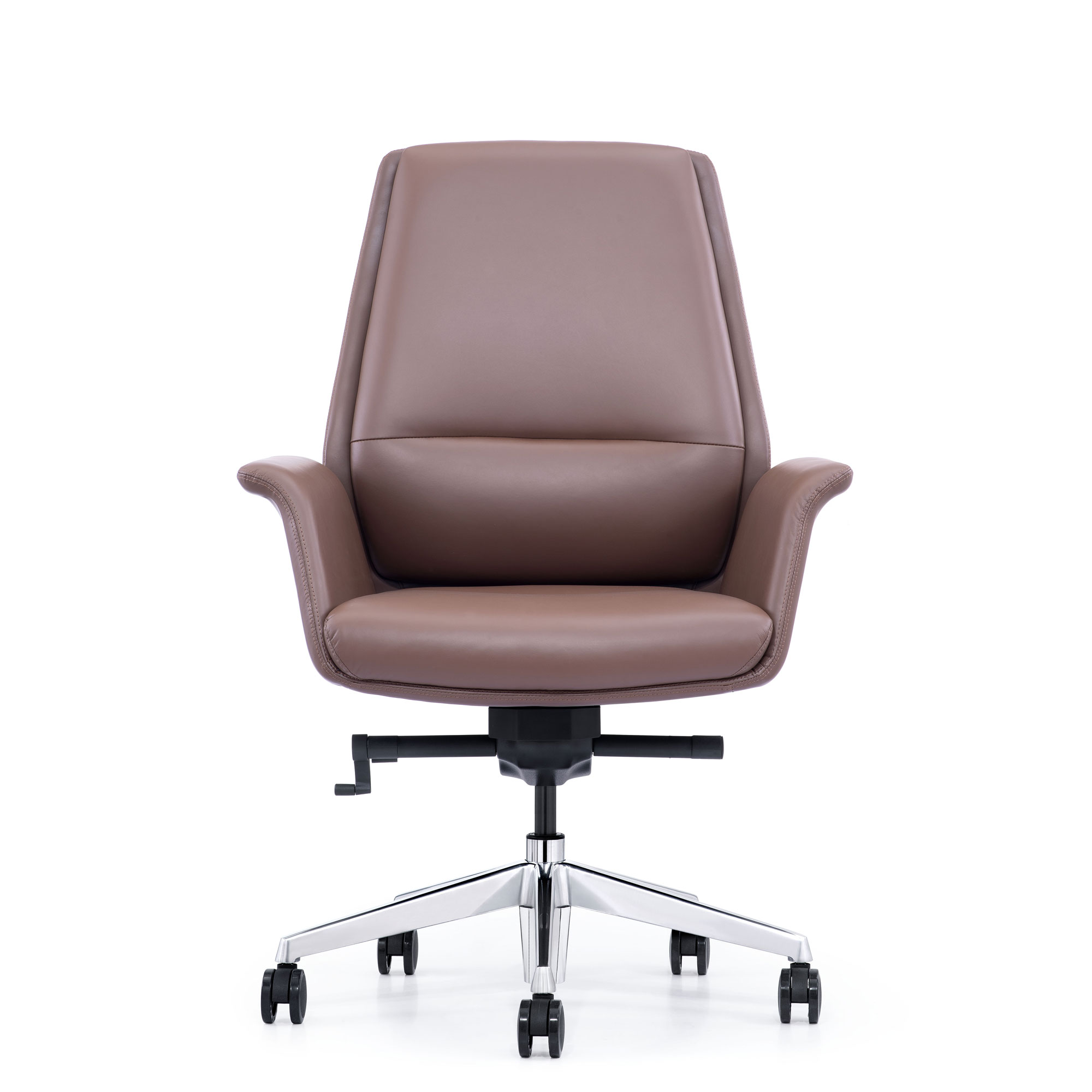 LOD85 Brown Leather Home Office Chair With Arms And Wheels