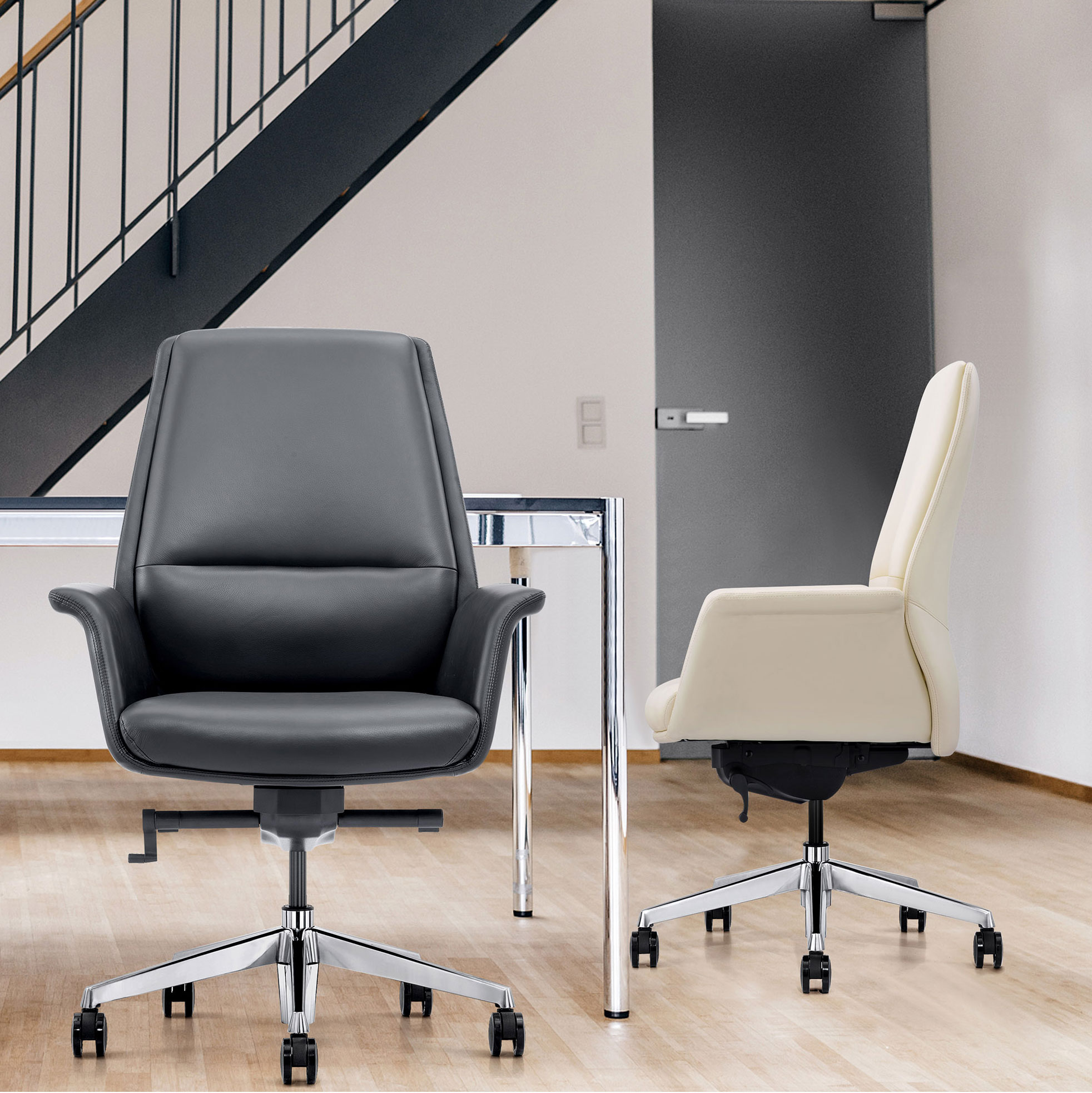 LOD85 Leather Home Office Chairs Shown in Black and Off-White