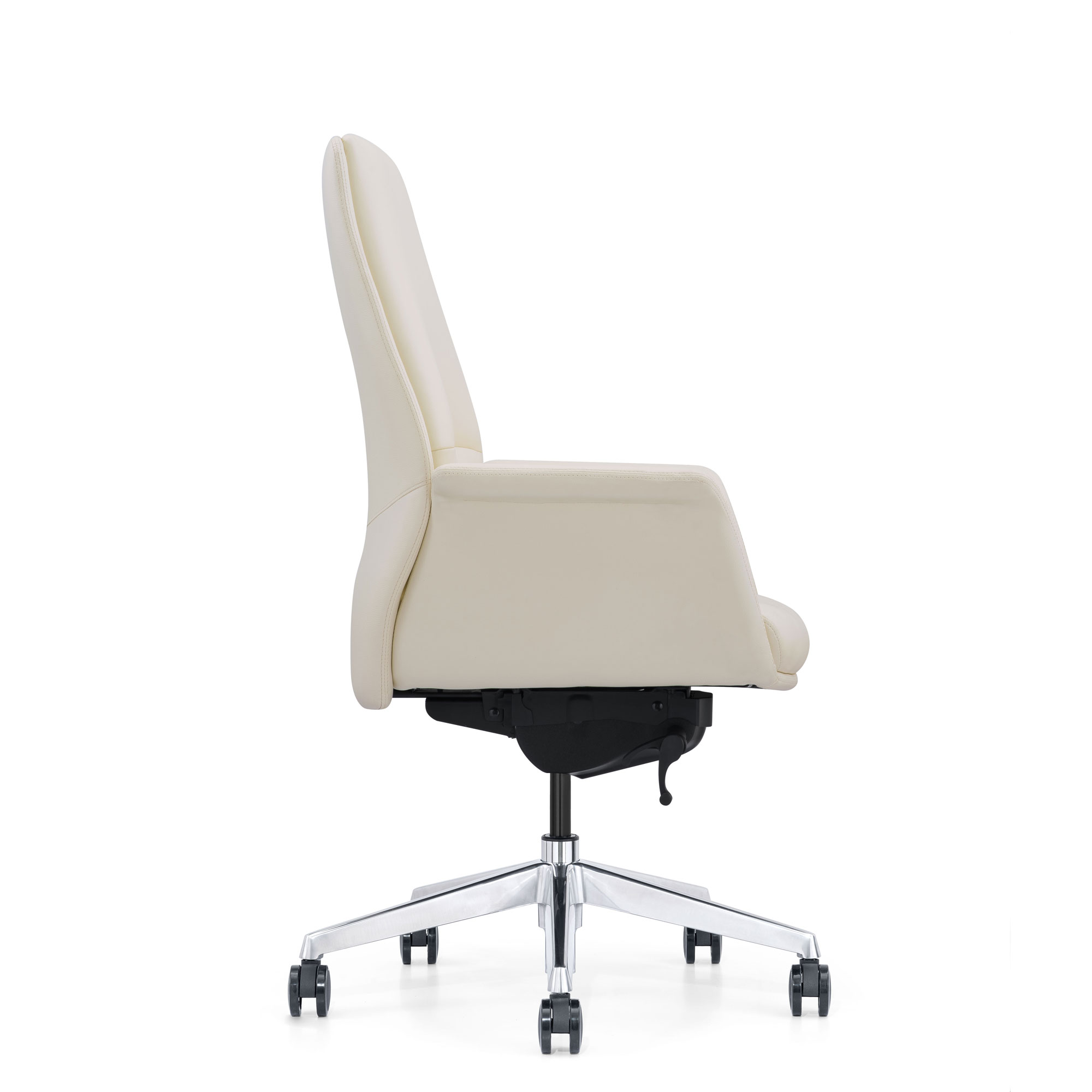 LOD85 Off-White Leather Chair With Arms And Wheels