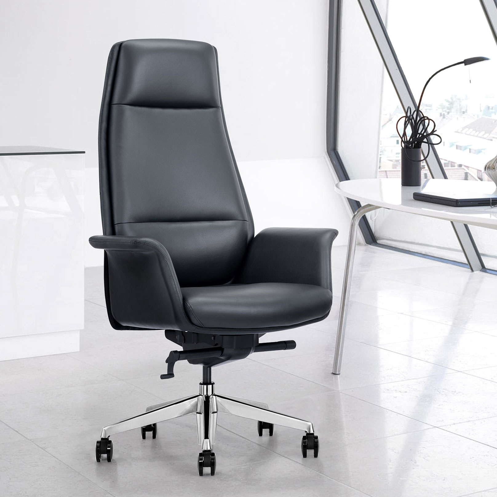 Black Leather Home Office Chair, Front Angle