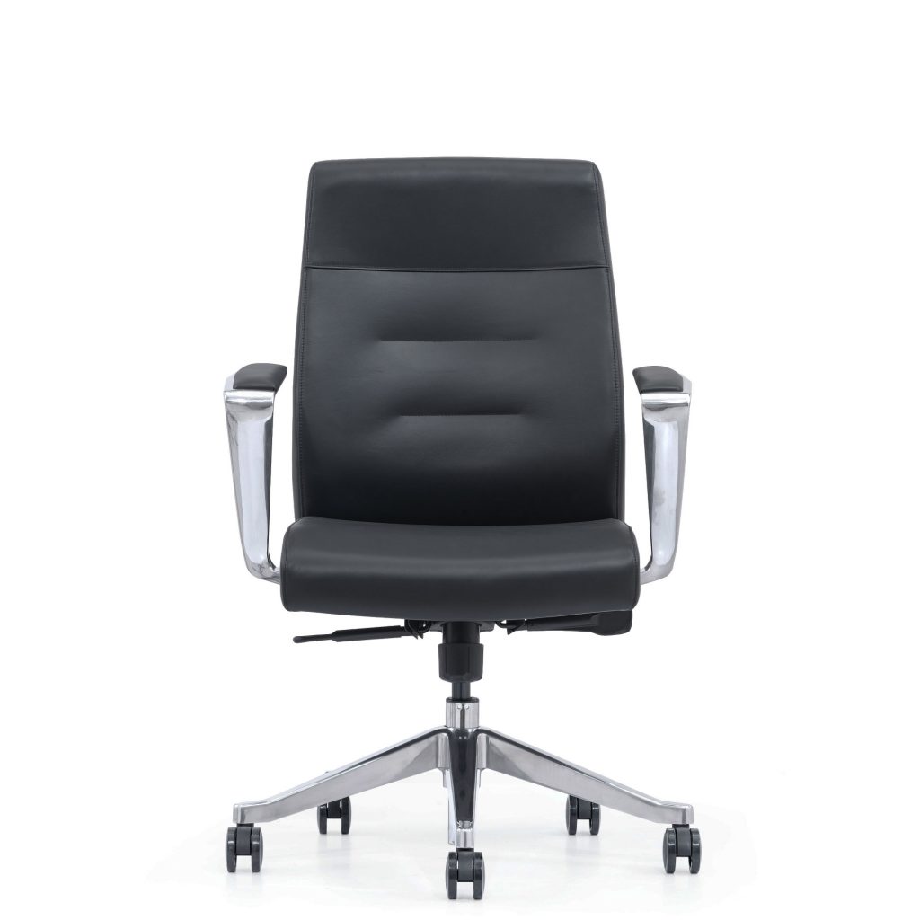 Classy black leather mid-back home office chair