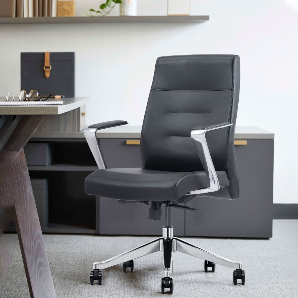 Mid-Back Gray Leather Home Office Chair