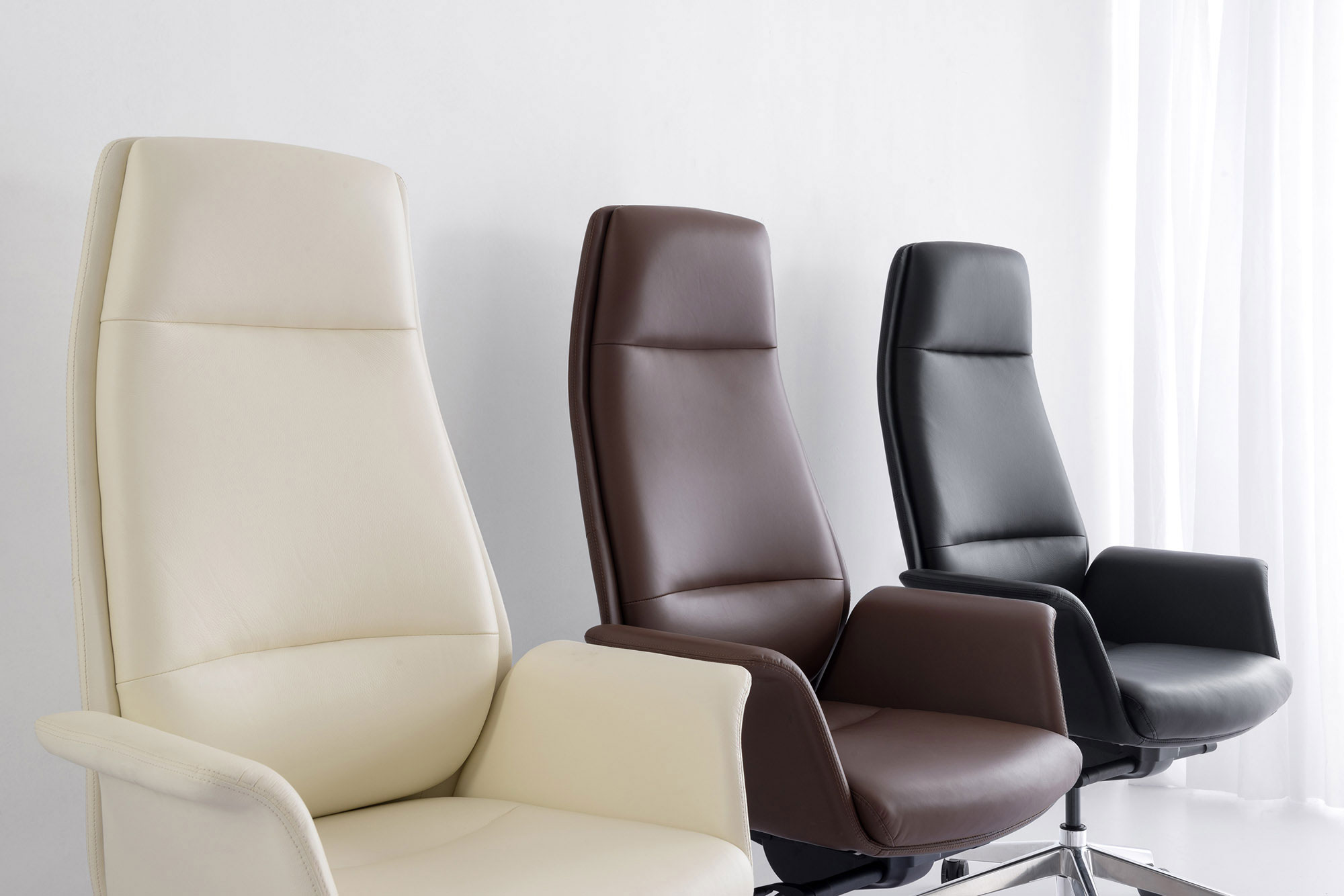 High-Back Leather Home Office Chair in Off-white, brown and black