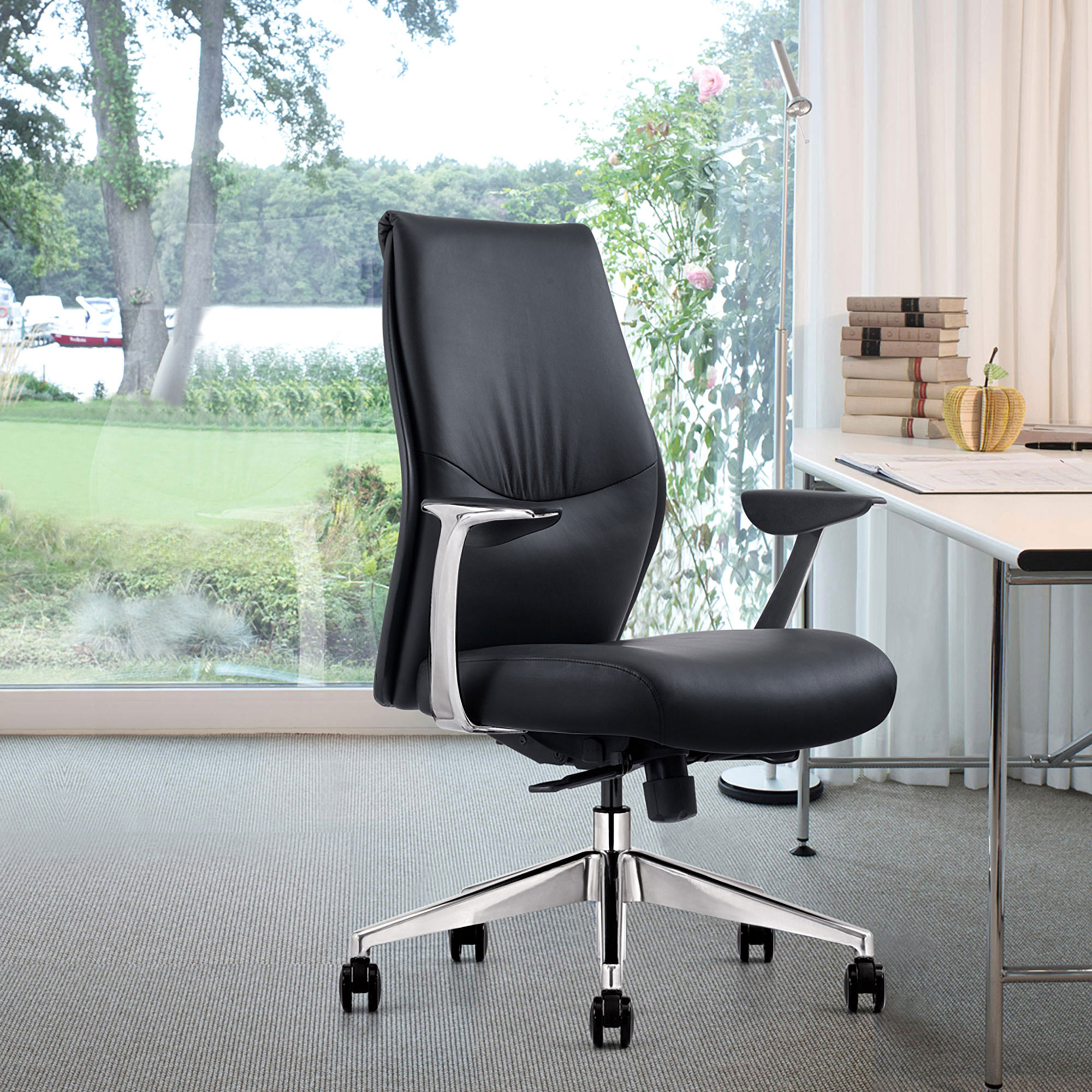 Black Leather Mid-Back Home Office Chair