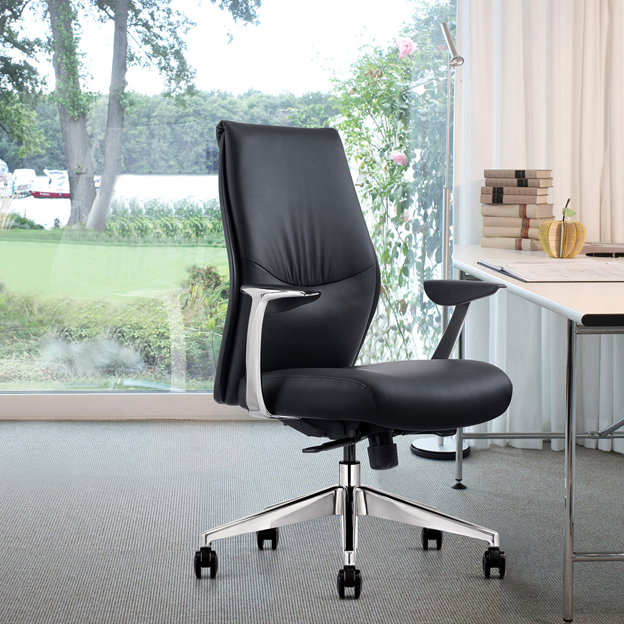 Chair Leather Black Midback LOD55 